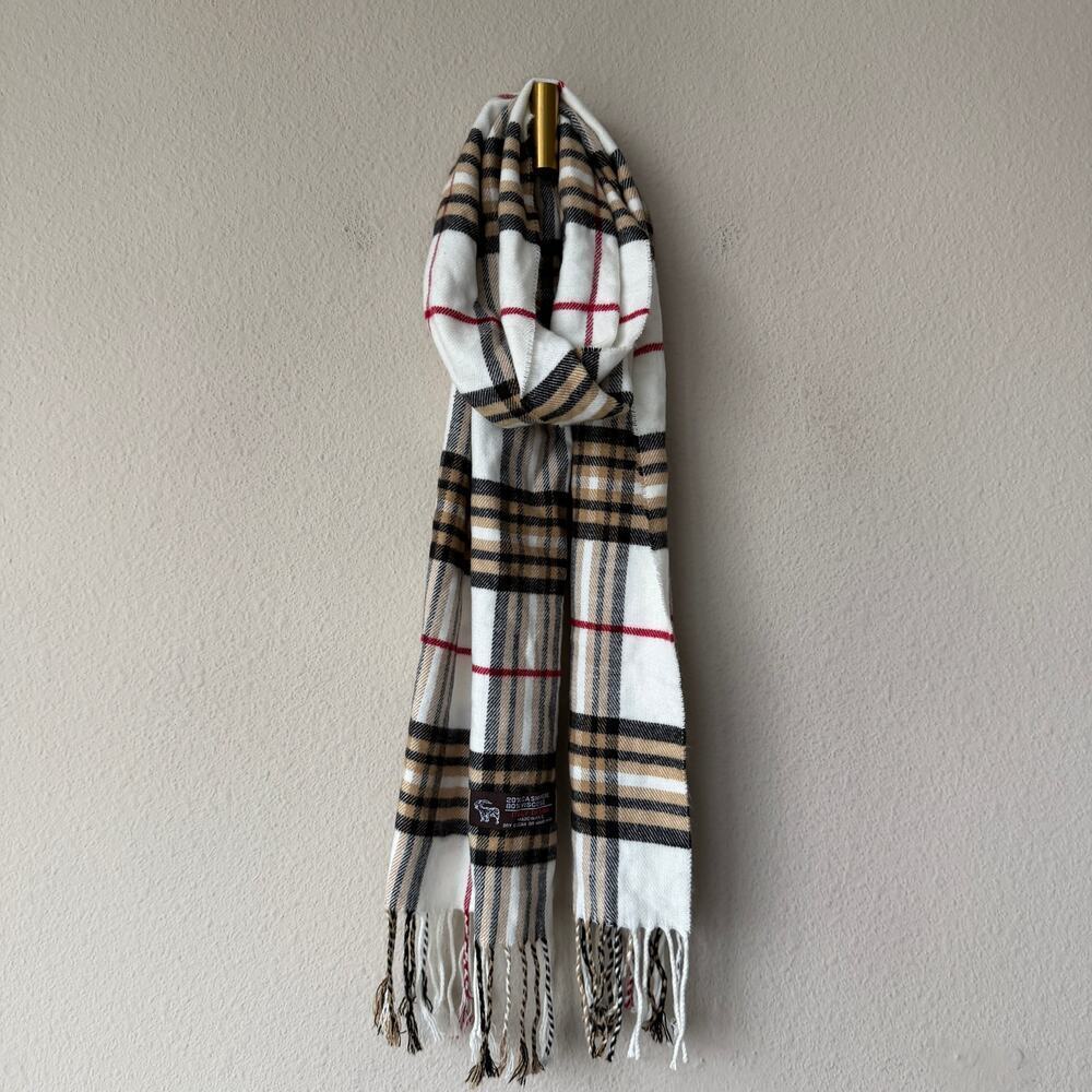Italy Design Cashmere Blend Plaid Fringe Scarf